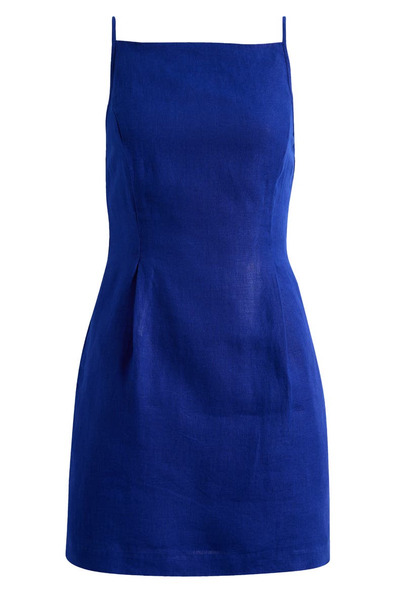 High Neck Sleeveless Linen Minidress, Alternate, color, BRIGHT SAPPHIRE