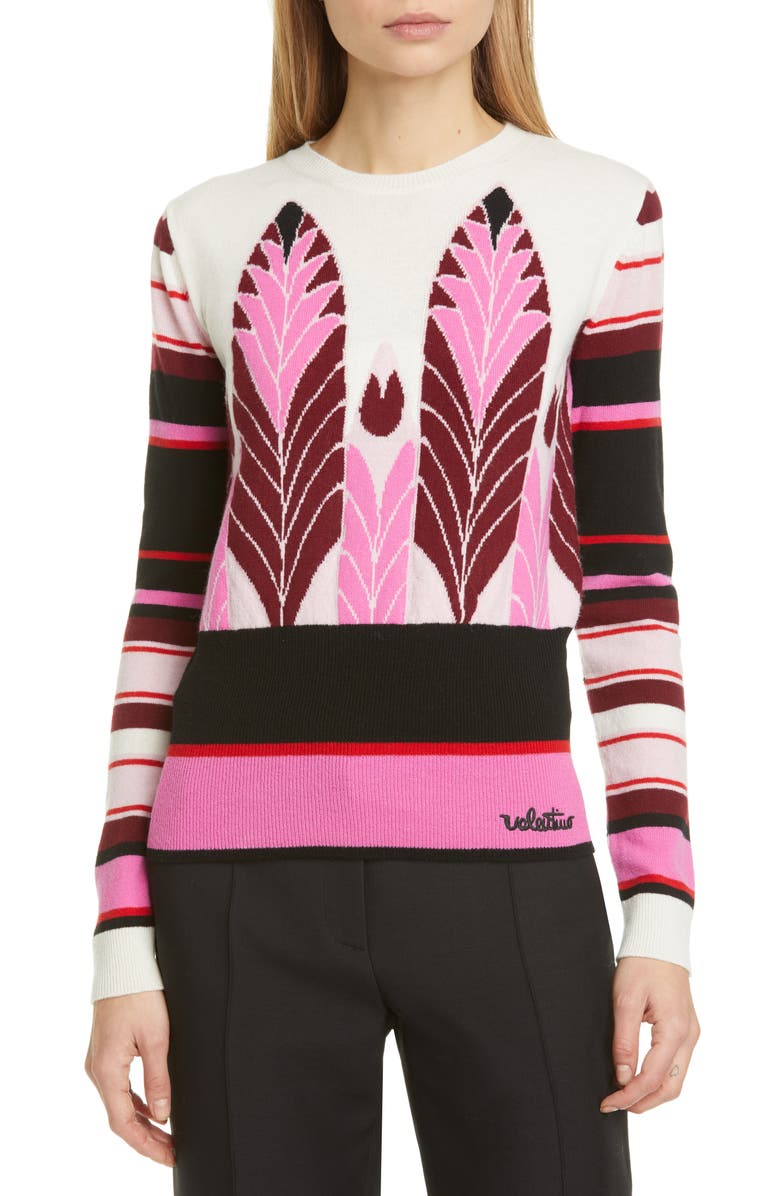 Valentino Feather Intarsia Wool & Cashmere Sweater, Main, color, 