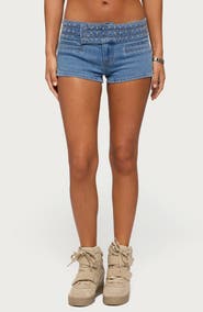 EDIKTED Odetta Studded Low Rise Denim Shorts