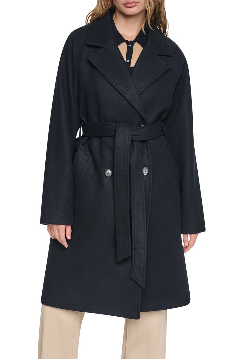 Belted Faux Wool Coat, Main, color, BLACK