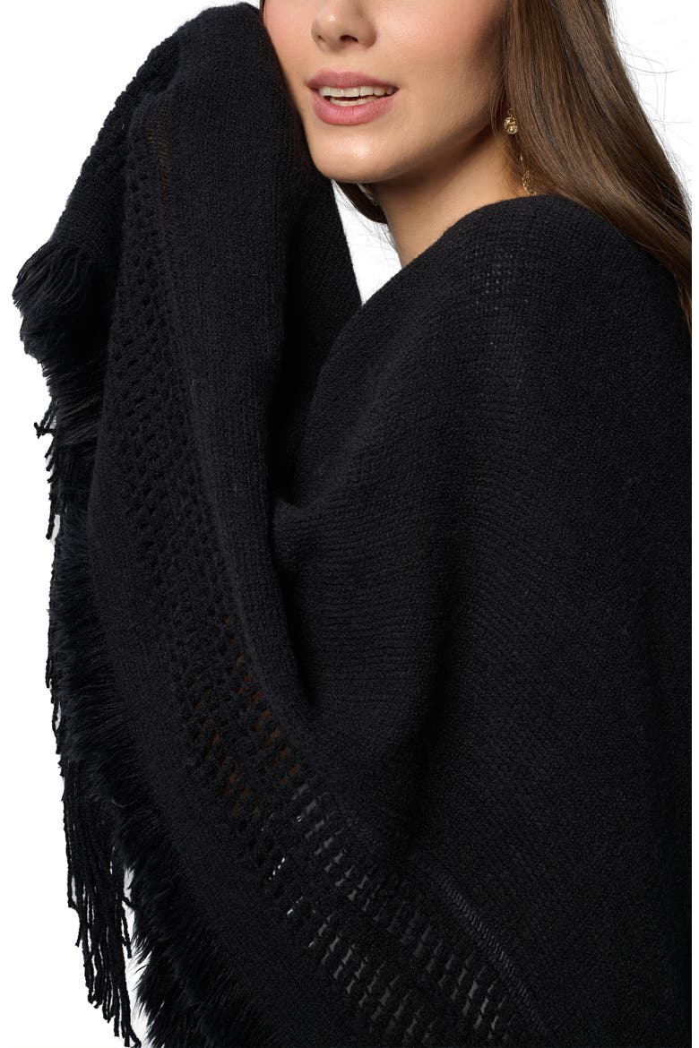 Tara Fringe Trim Open Front Ruana, Alternate, color, BLACK