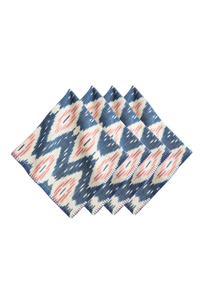 Ikat Set of 4 Cotton Napkins, Main, color, BLUE MULTI