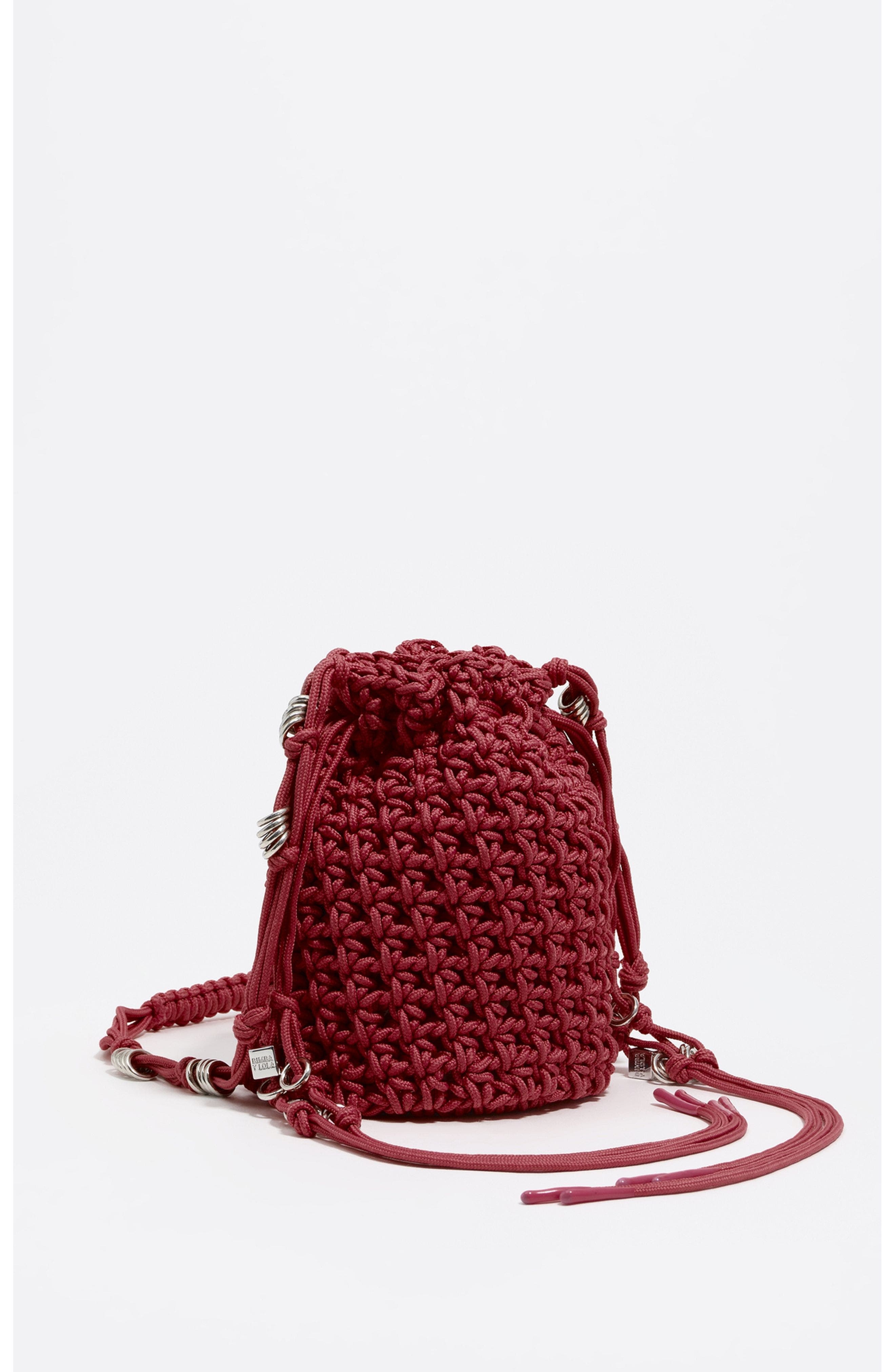 Bimba y Lola Mini Braided Bucket Bag, Main, color, Garnet