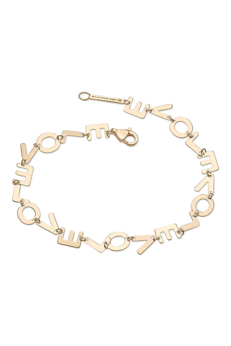 14K Gold Laser Love Chain Bracelet, Main, color, GOLD
