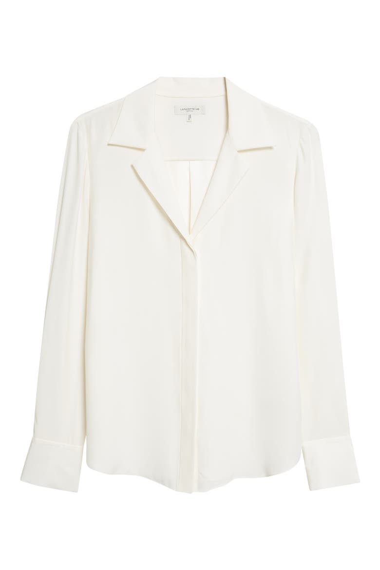 Scottie Notched Collar Silk Button-Up Shirt, Alternate, color, CLOUD