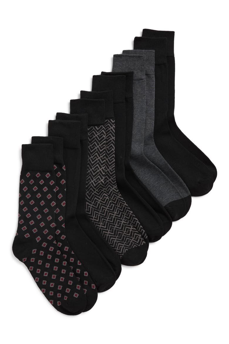 Assorted 6-Pack Crew Dress Socks, Main, color, BLACK