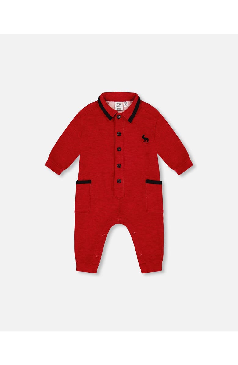 Deux par Deux Baby Boy's Button Front Jumpsuit Red Mix, Main, color, Jester Red