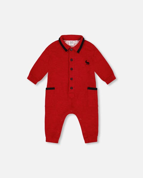 Baby Boy's Button Front Jumpsuit Red Mix