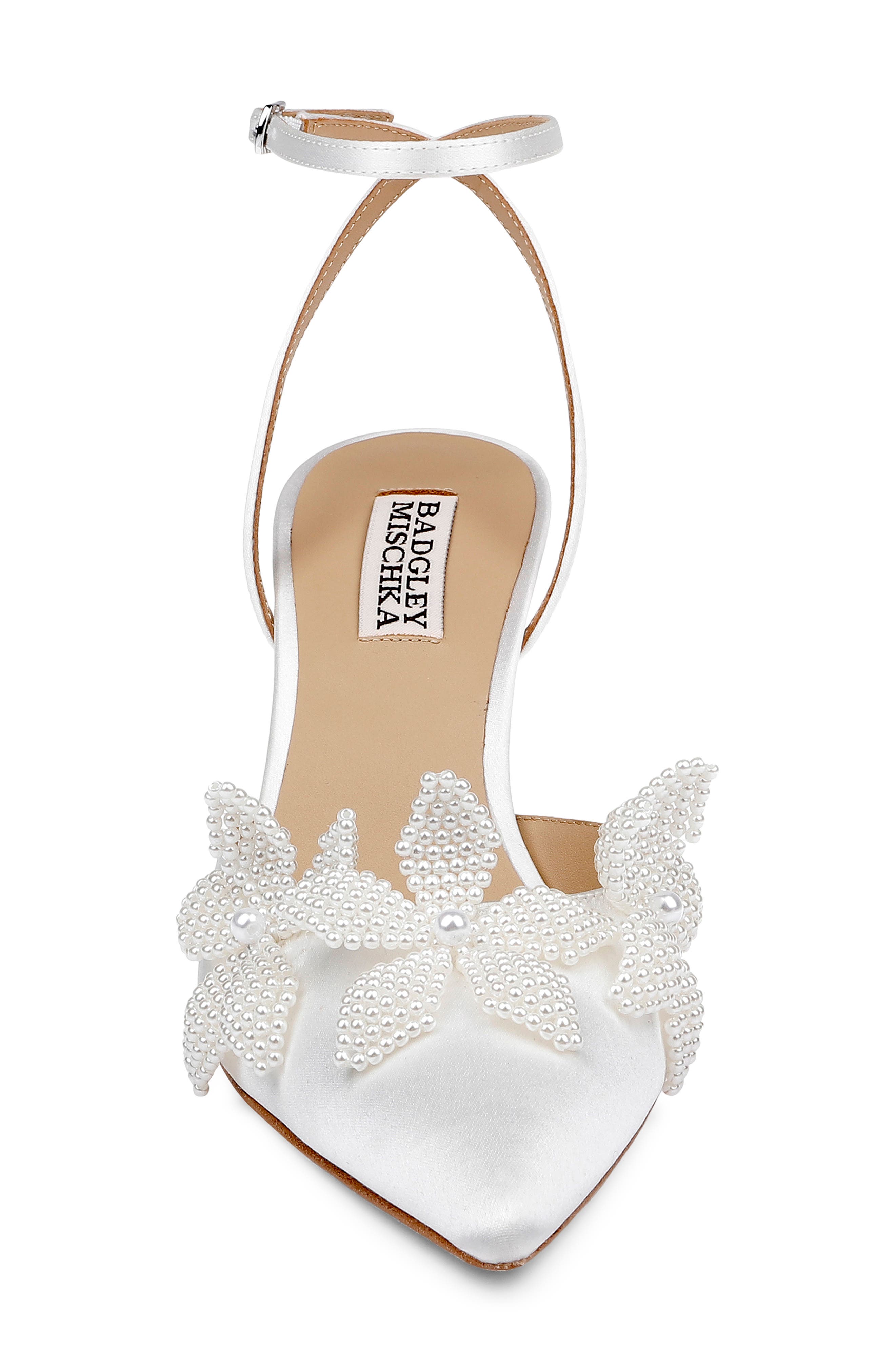 Badgley Mischka Collection Whitman Ankle Strap Pointed Toe Pump, Alternate, color, White Satin