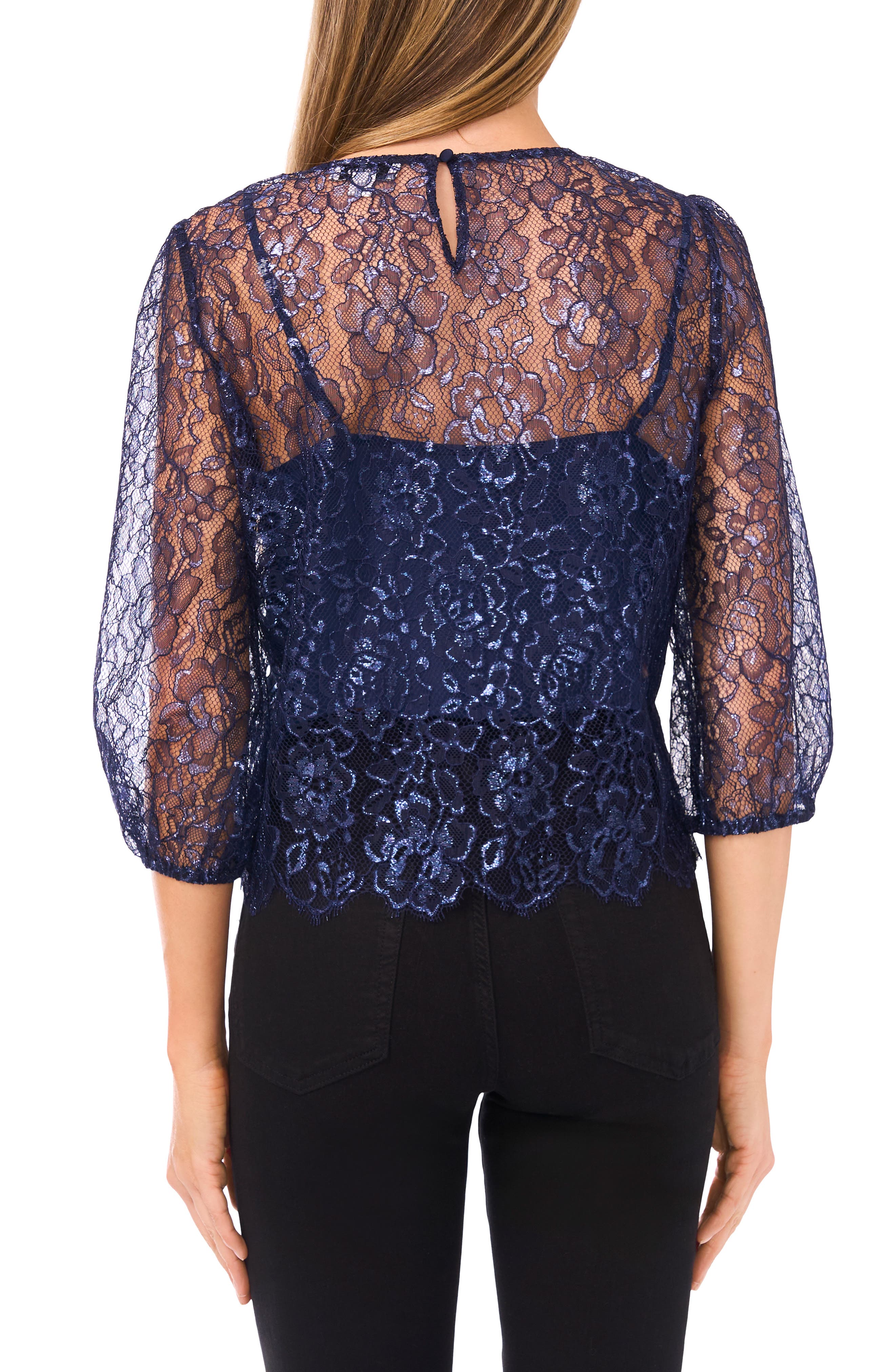 Metallic Floral Lace Top - image 4