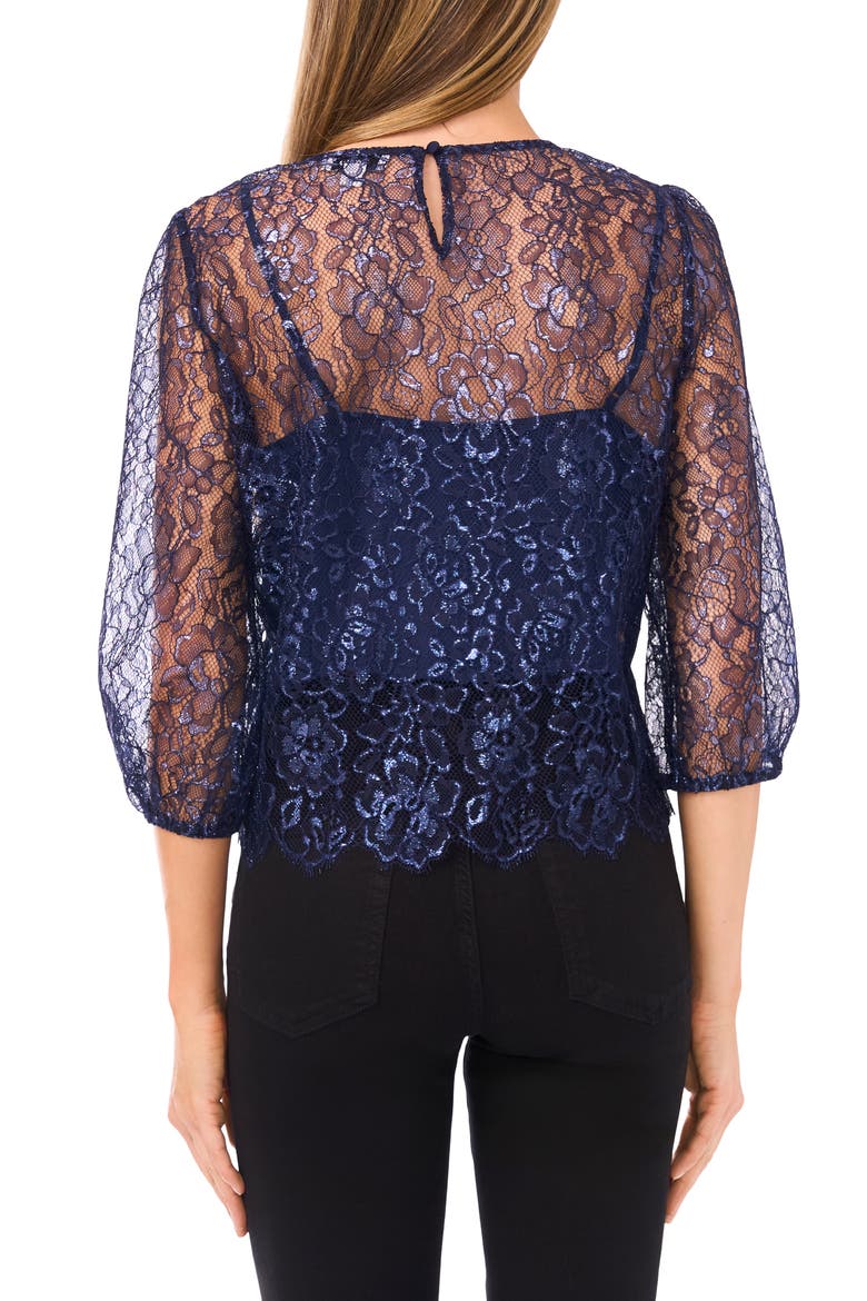 Metallic Floral Lace Top, Alternate, color, CLASSIC NAVY