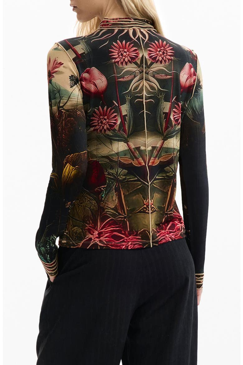 Floral Print Long Sleeve T-Shirt, Alternate, color, BLACK