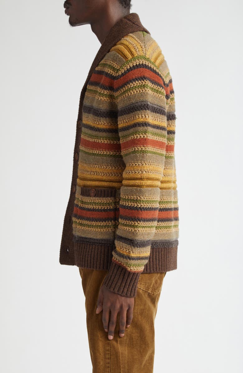 Double RL Stripe Shawl Collar Wool Cardigan, Alternate, color,