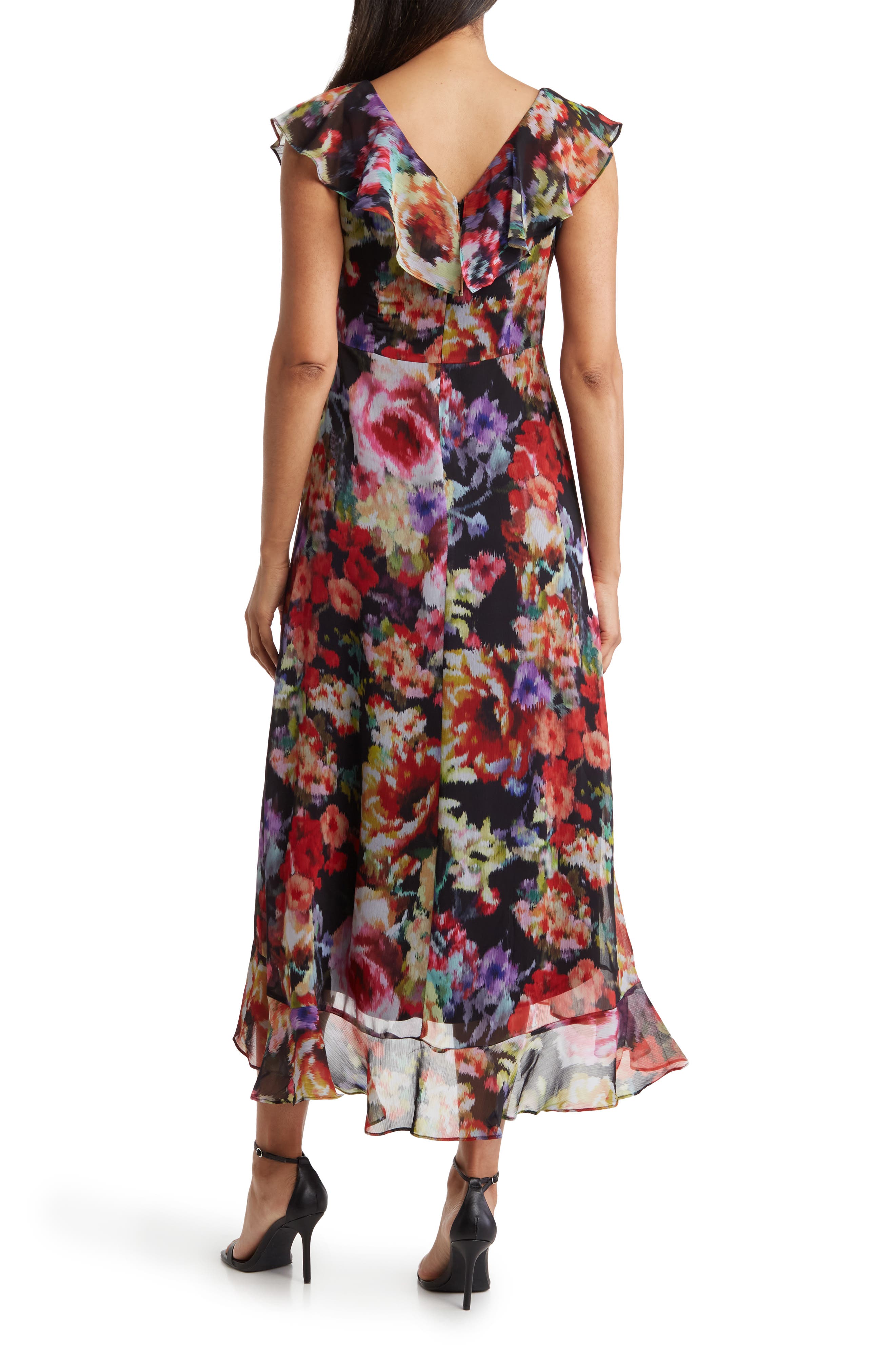 London Times Floral Ruffle Faux Wrap Maxi Dress | Nordstromrack