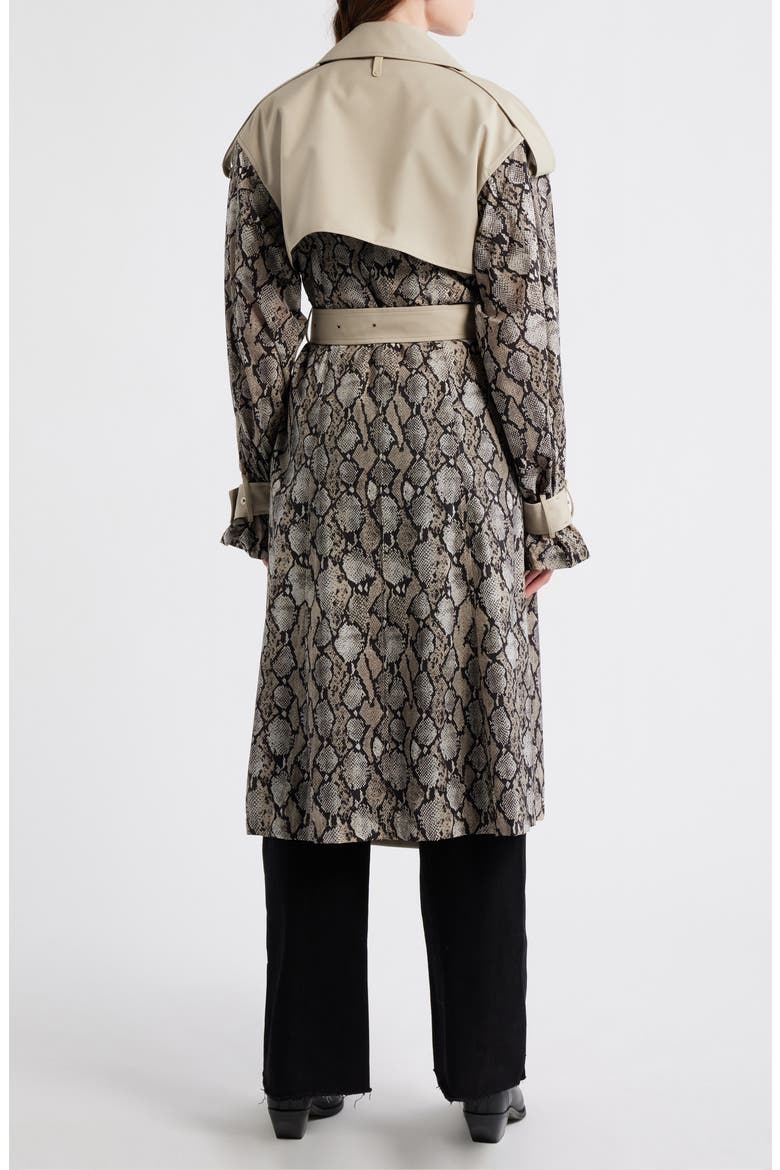 Water Repellent Snakeskin Print Detail Trench Coat, Alternate, color, TAUPE SNAKE