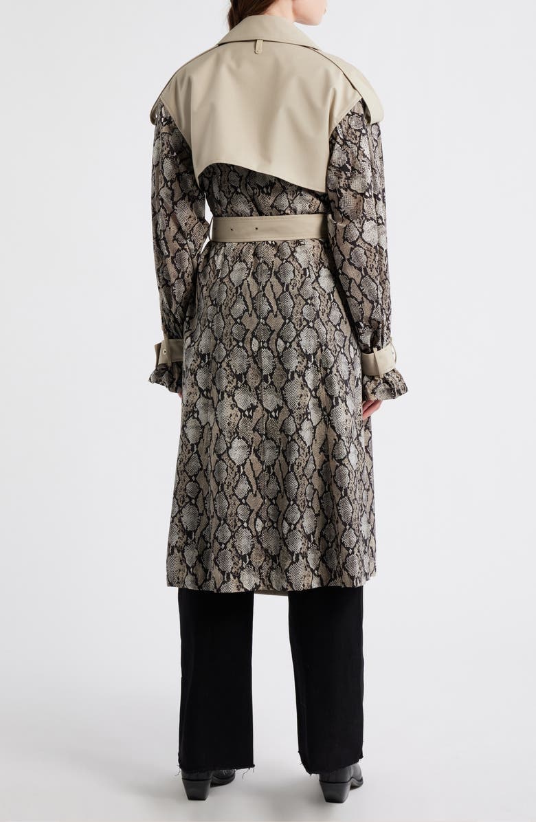 Mackage Water Repellent Snakeskin Print Detail Trench Coat, Alternate, color, Taupe Snake