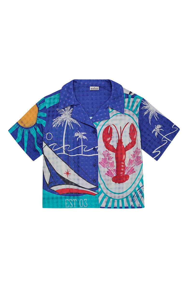 Agua Bendita Prim Alina Crop Cotton Cover-Up Shirt, Alternate, color, Blue Multicolor
