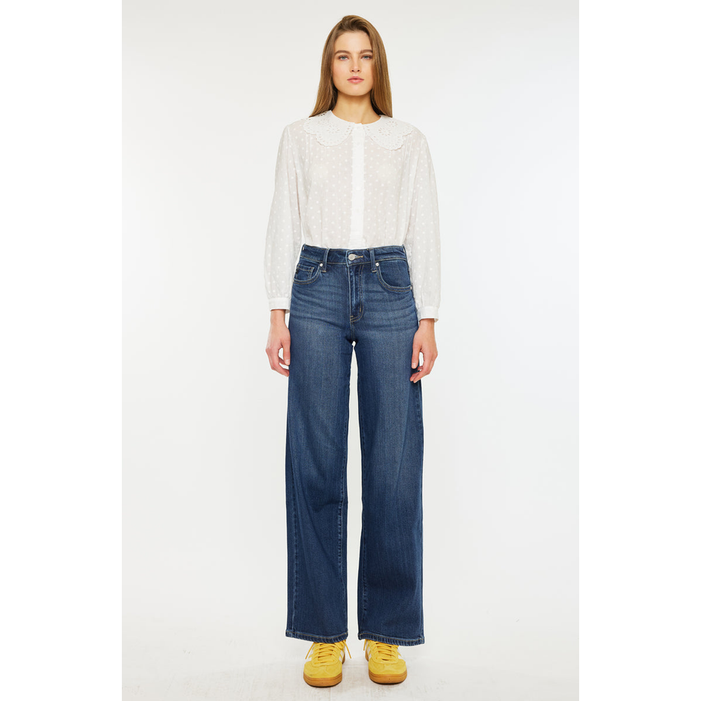 Kancan Samara High Rise Wide Leg Jeans In Blue