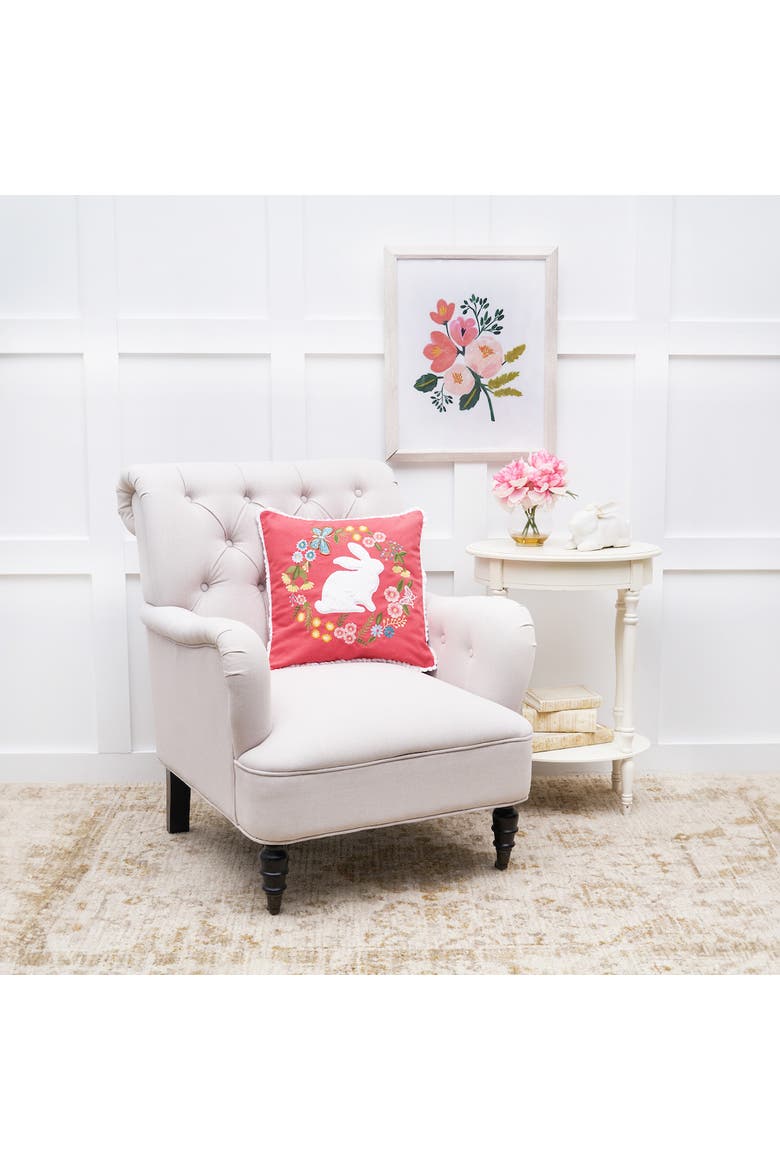 Spring Easter Bunny Silhouette & Wreath Accent Throw Pillow, 16" x 16", Alternate, color, Pink