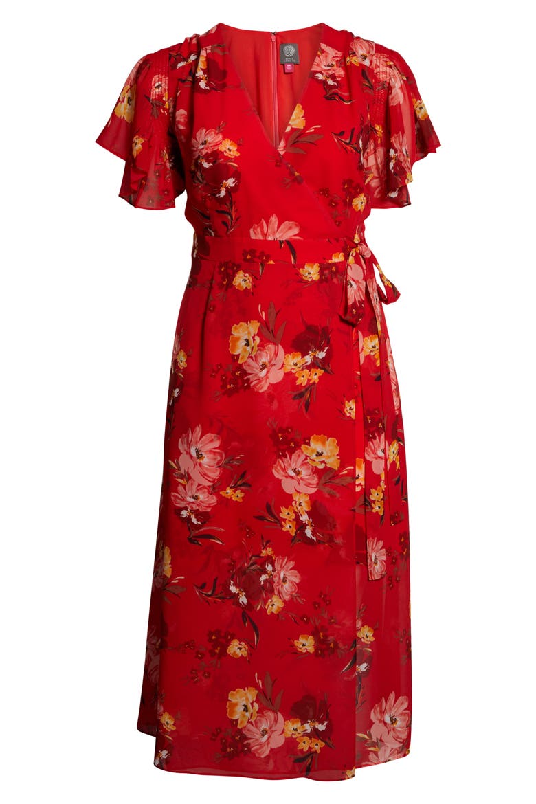 Smocking & Ruffles Chiffon Maxi Dress, Alternate, color, RED MULTI