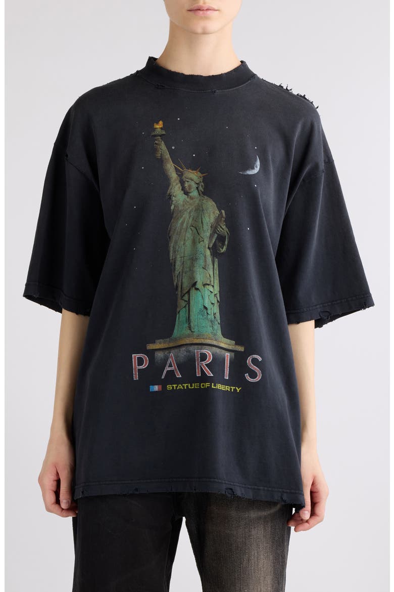 Paris Liberty Medium Fit Distressed Cotton Graphic T-Shirt, Main, color, FADED BLACK