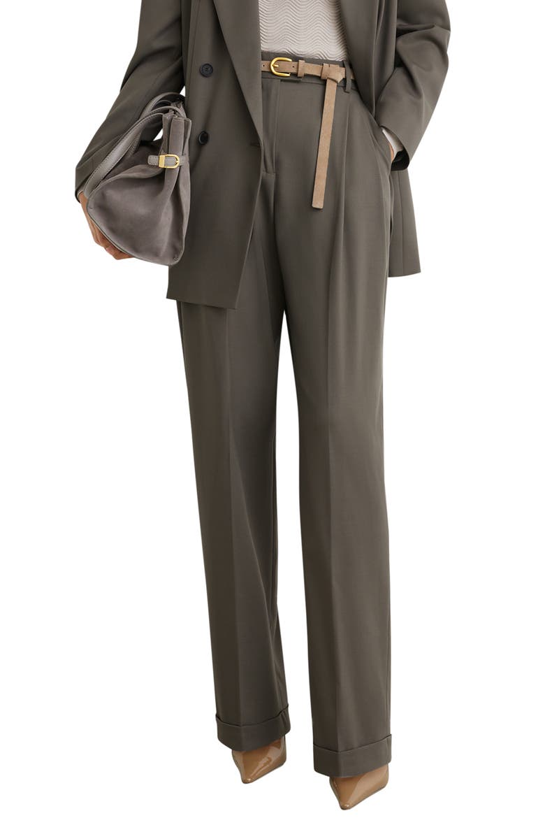 Leisel Pleated Wide Leg Wool Blend Trousers, Main, color, SAGE GREEN