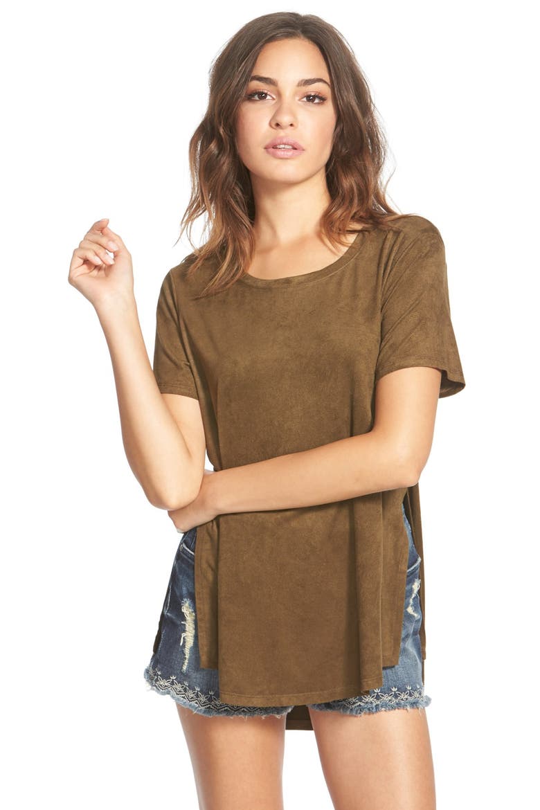 Faux Suede Oversize Tee, Main, color, OLIVE