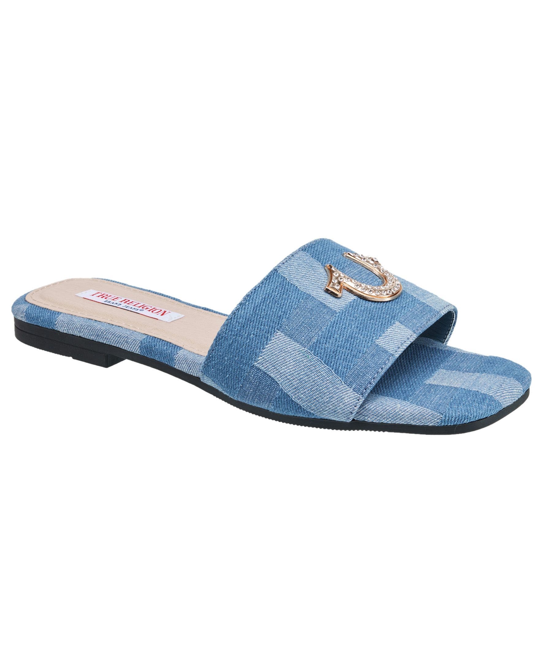 Mona Bling Logo Single Band Sandal, Main, color, Denim