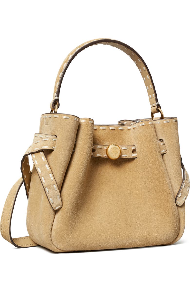 Tory Burch Mini Romy Suede Bucket Bag, Alternate, color, Butter