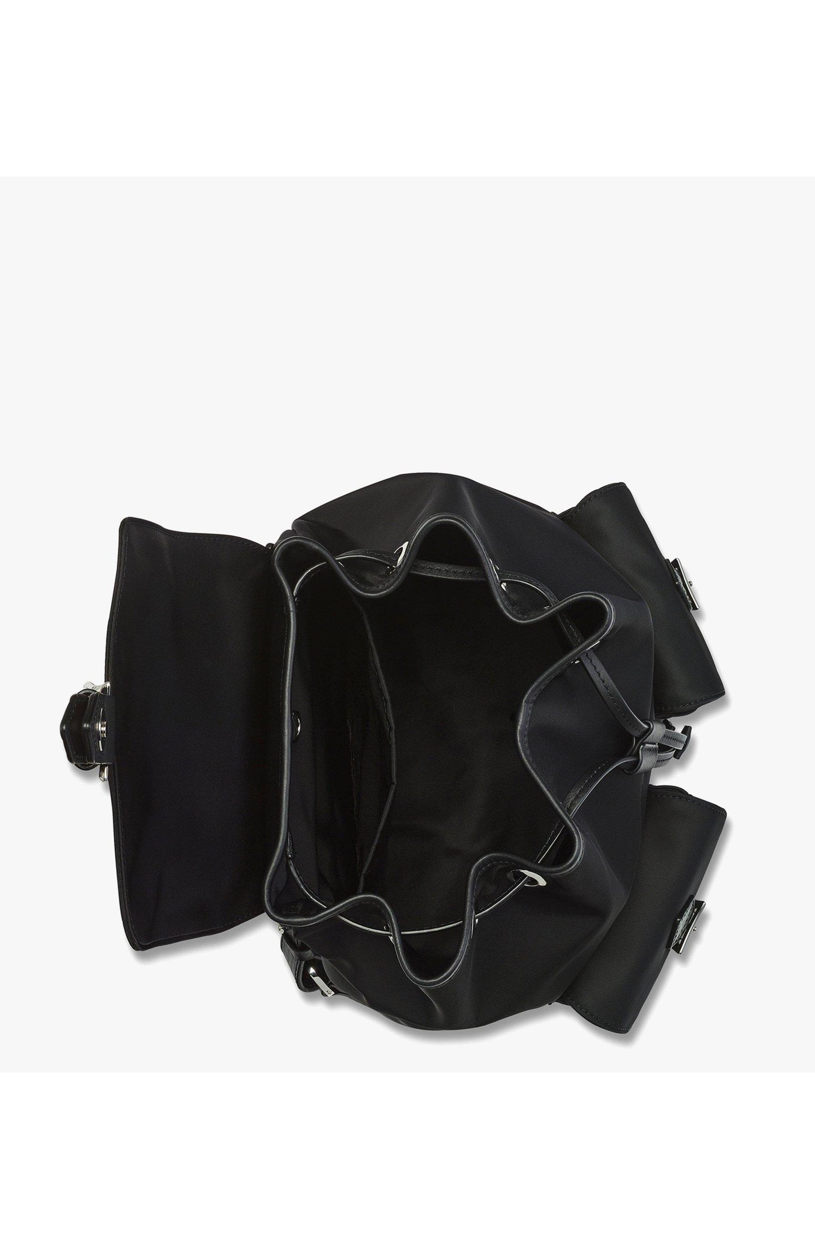 MCM Small Aren Drawstring Backpack in ECONYL and Leather, Alternate, color, Black