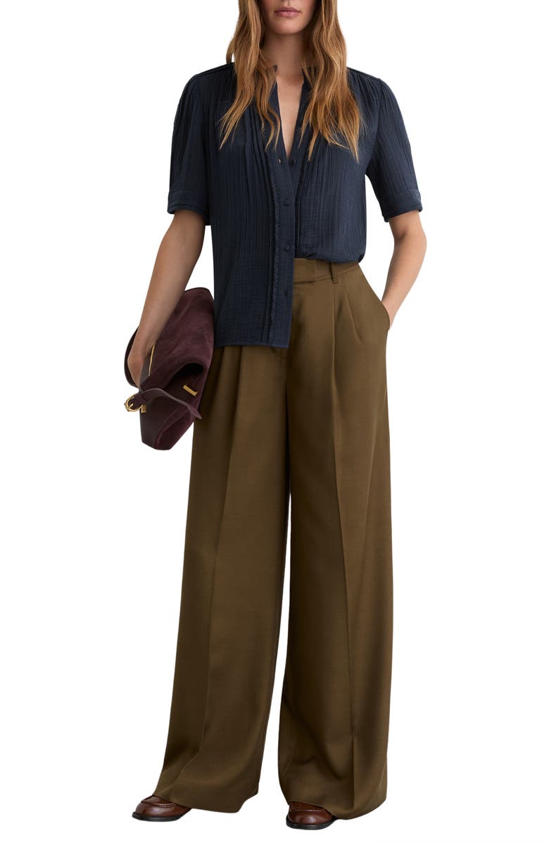 Reiss Aurelia Pintuck Pleat Cotton Gauze Button-Up Shirt, Alternate, color, Navy