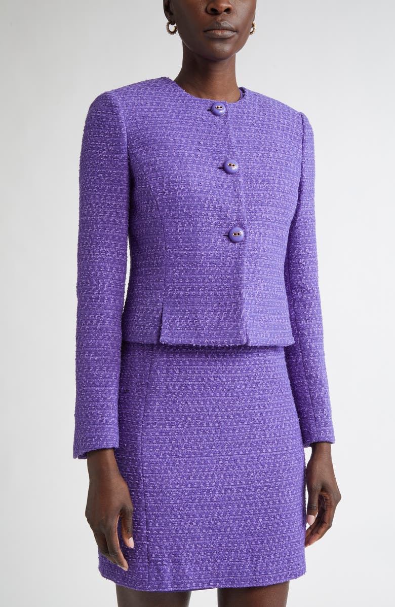 ST. JOHN Ribbon Tweed Crop Jacket, Alternate, color, Violet