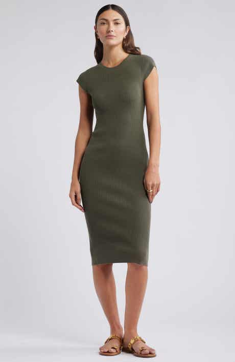 Open Edit Luxe Rib Cap Sleeve Dress