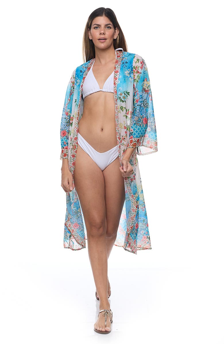 RANEES Floral Cover-Up Duster, Alternate, color, Blue
