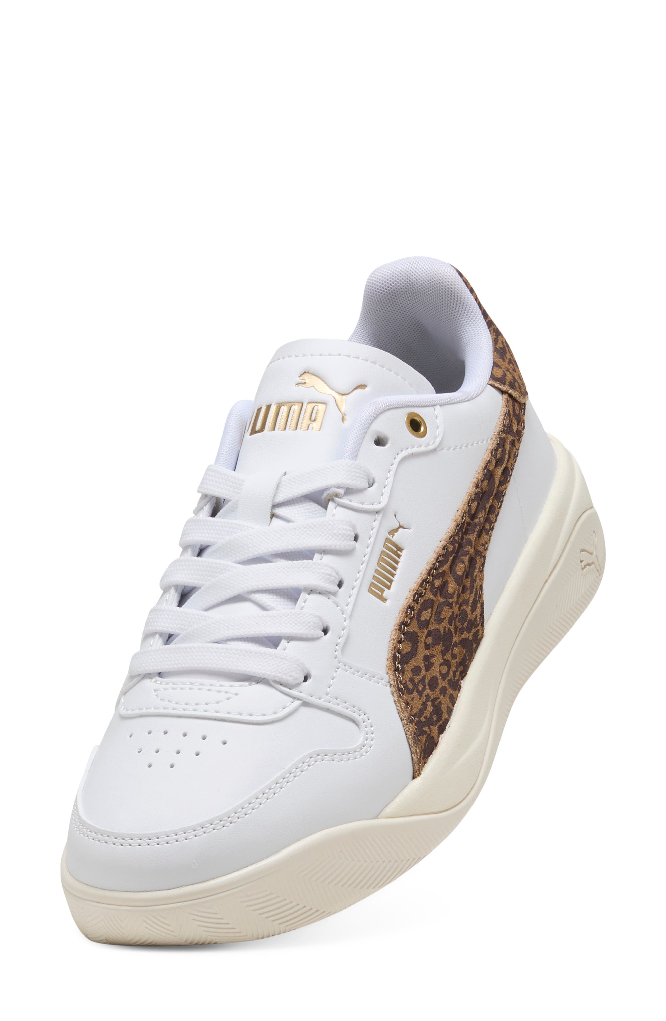 Court Bae Feline Sneaker, Alternate, color, PUMA WHITE/ SOFT TAUPE/ GOLD