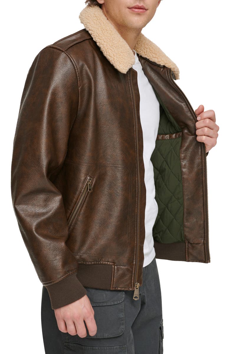 Levi's Faux Leather & Faux Shearling Bomber Jacket, Alternate, color, Brown