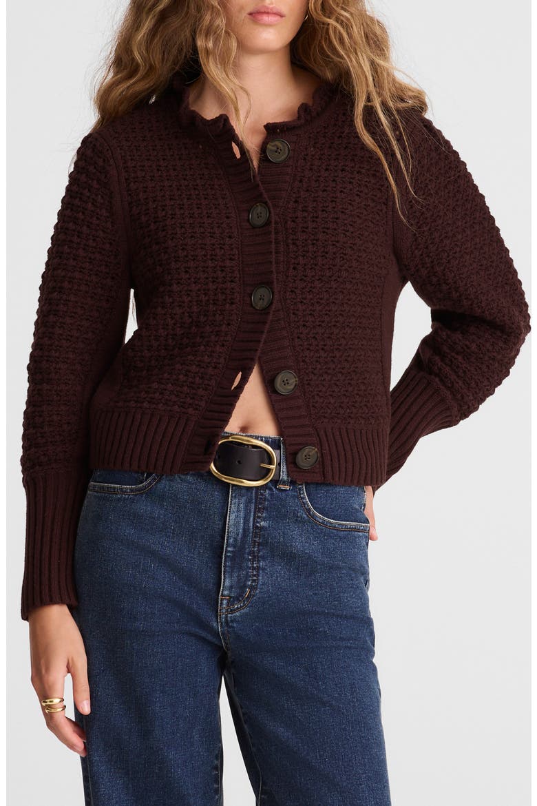 Scalloped Merino Wool Blend Cardigan, Main, color, DAMNSEN