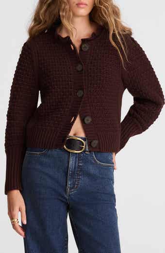 Scalloped Merino Wool Blend Cardigan
