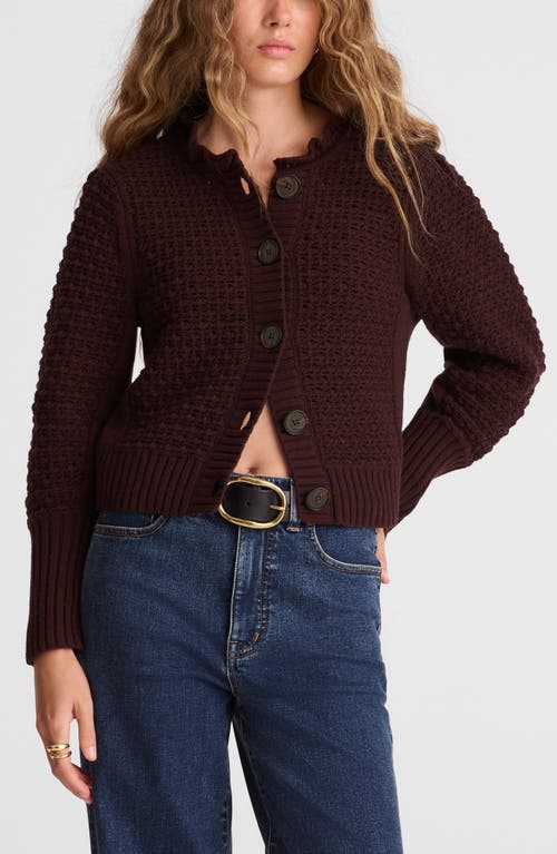 Madewell Scalloped Merino Wool Blend Cardigan Damson In Brown