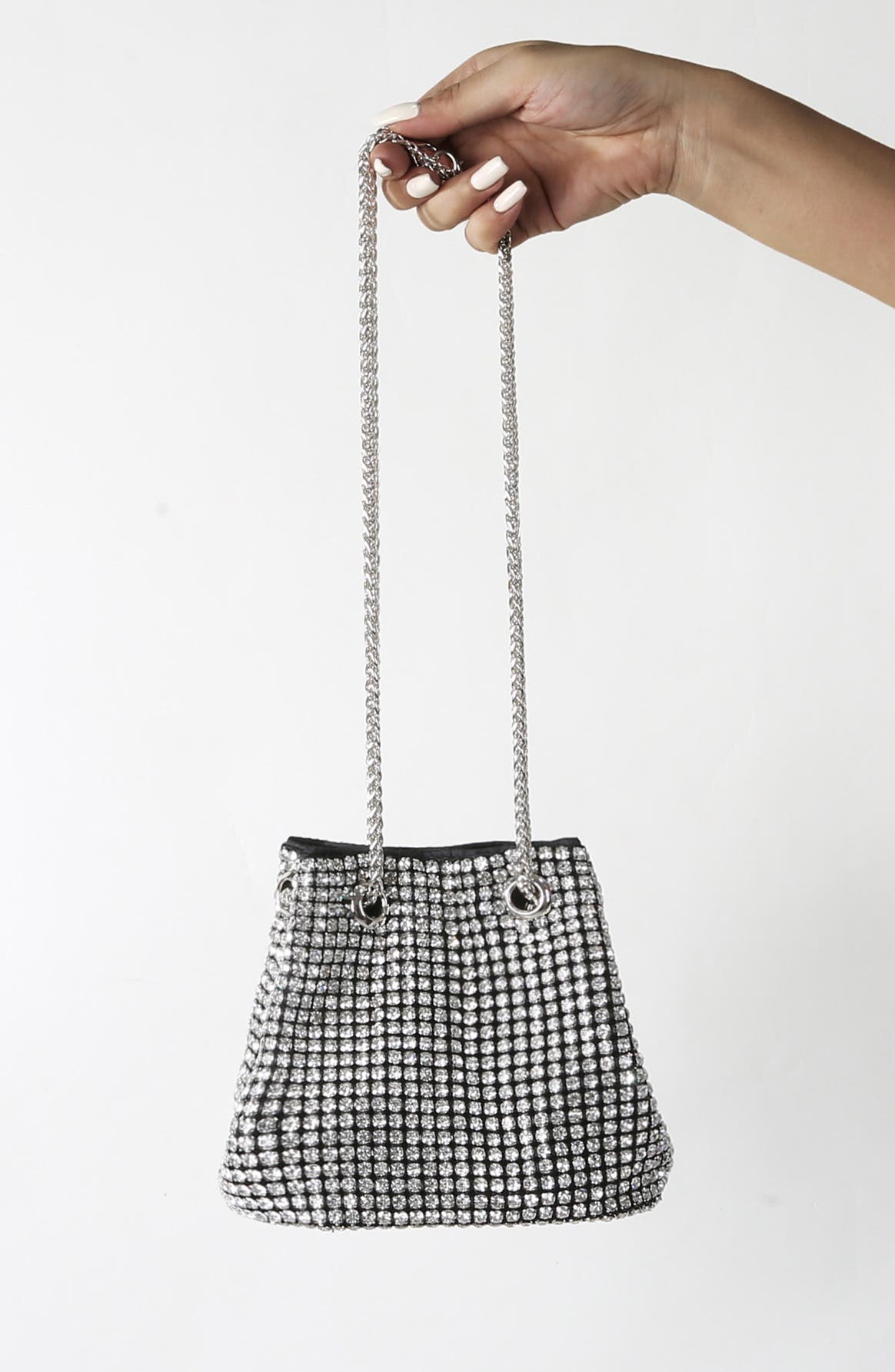Rhinestone Bucket Bag, Alternate, color, SILVER