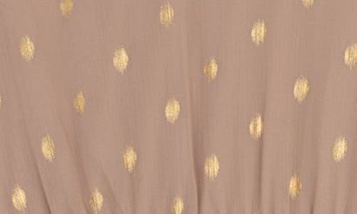 Rare Editions Kids' Long Sleeve Foil Dot Chiffon Dress In Brown