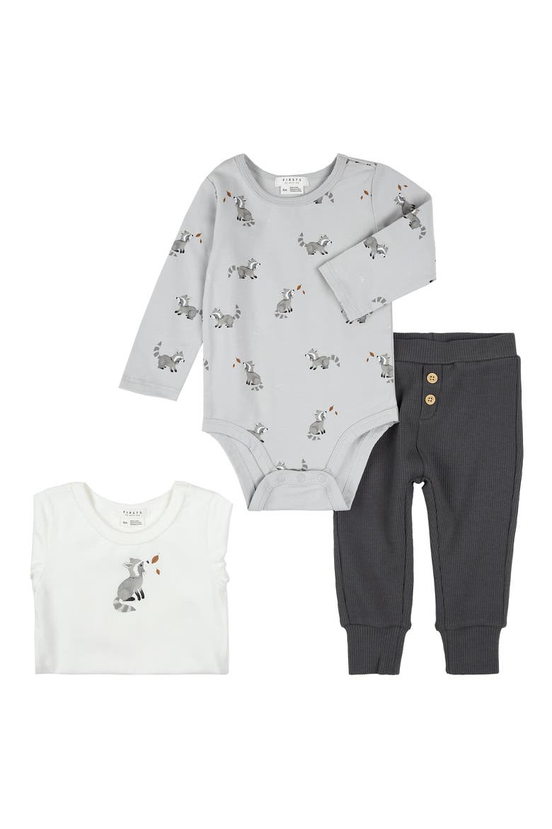 Raccoon 3-Piece Bodysuits & Rib Joggers Set, Main, color, OFF WHITE