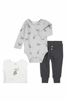 FIRSTS by Petit Lem Raccoon 3-Piece Bodysuits & Rib Joggers Set