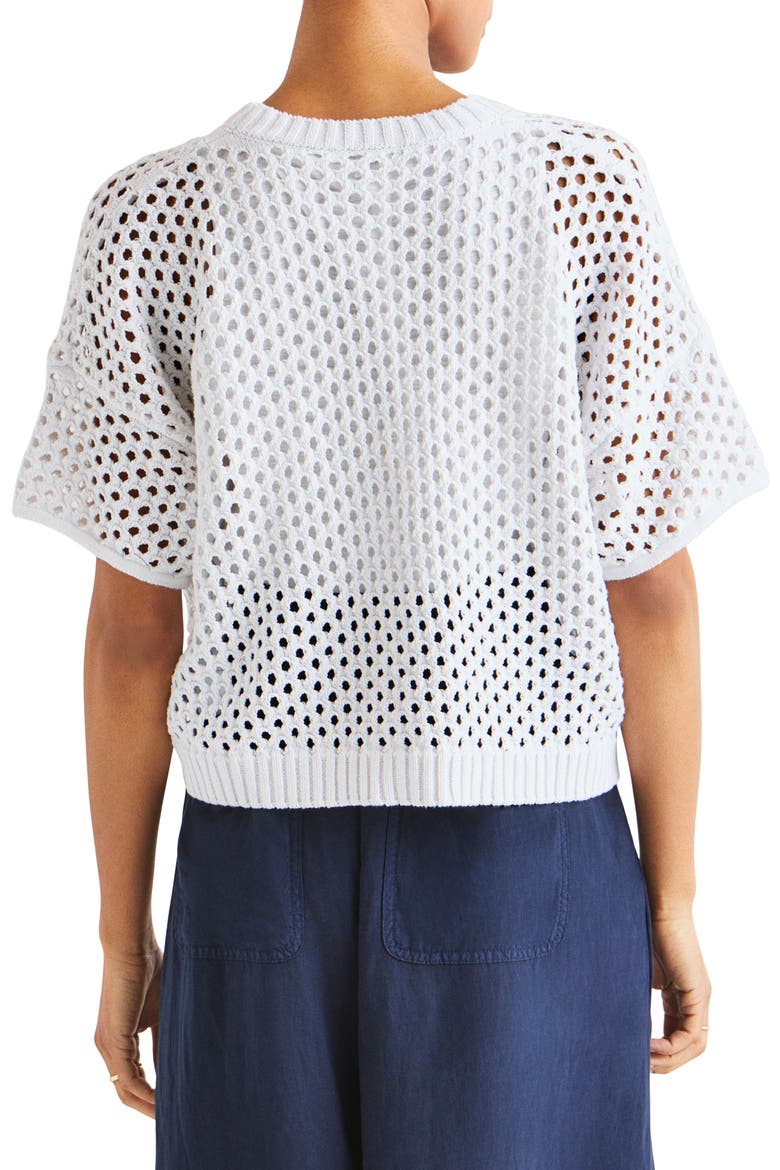 Nova Short Sleeve Cotton Pointelle Cardigan, Alternate, color, WHITE