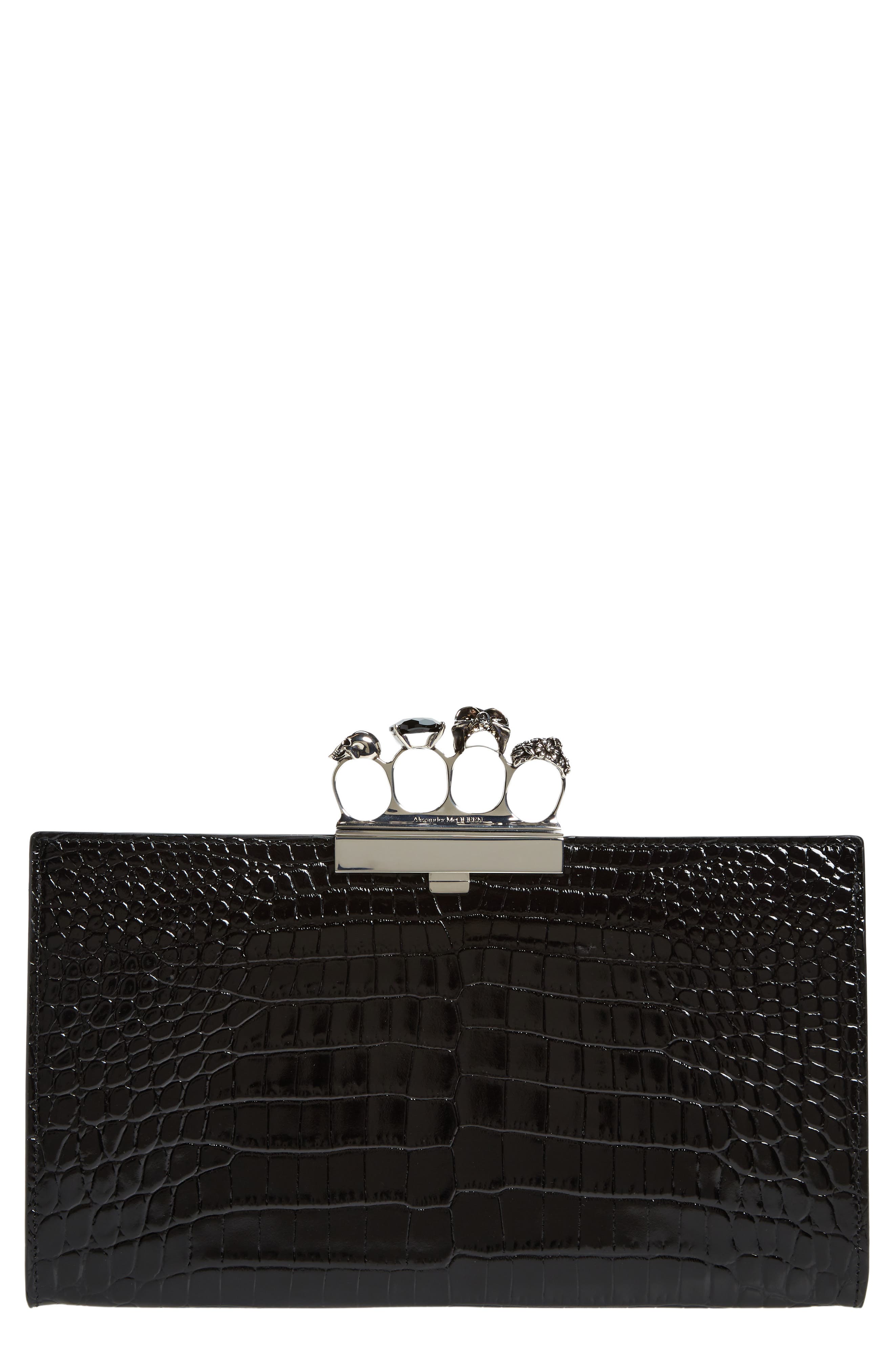 McQueen Crystal Embellished Four-Ring Flat Pouch, Main, color, 