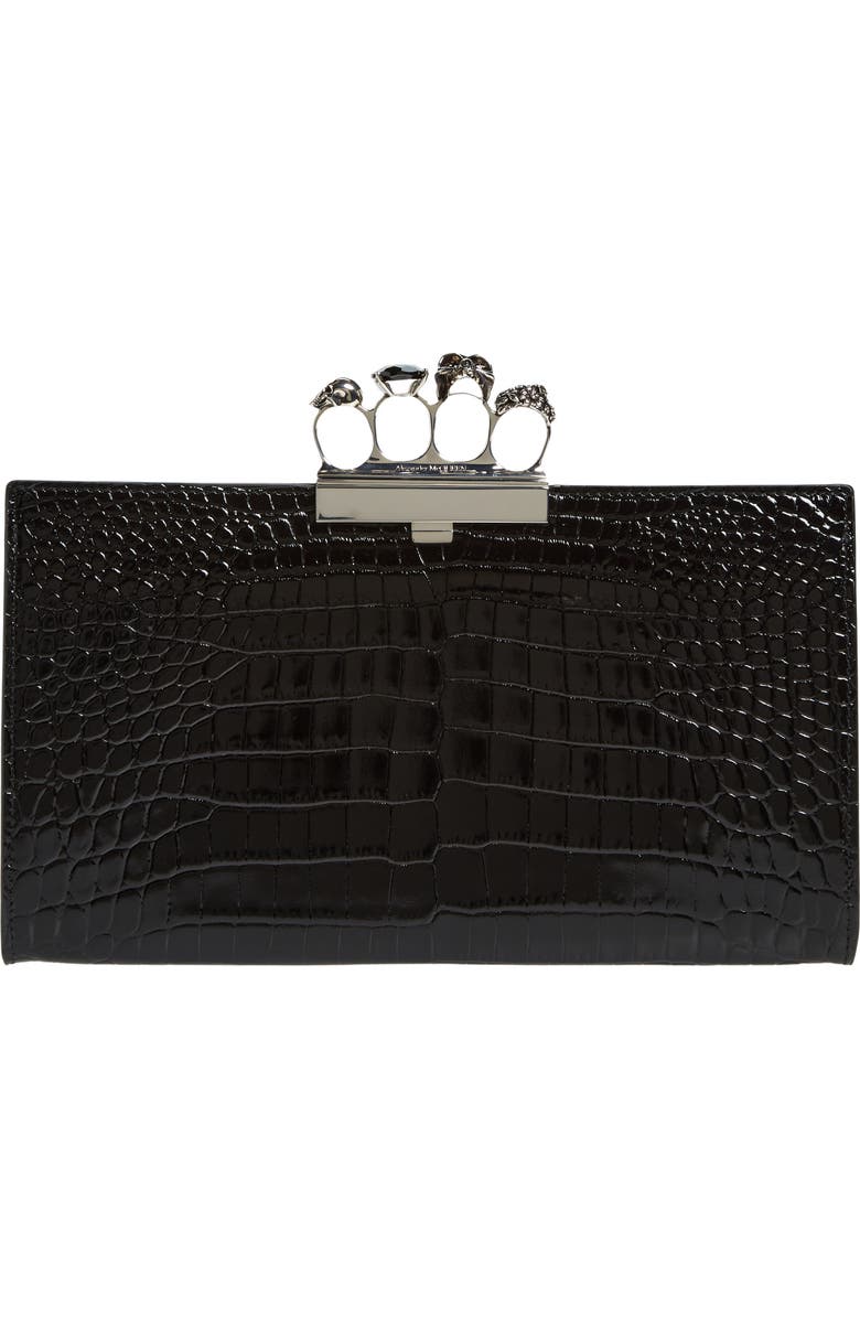 McQueen Crystal Embellished Four-Ring Flat Pouch, Main, color,