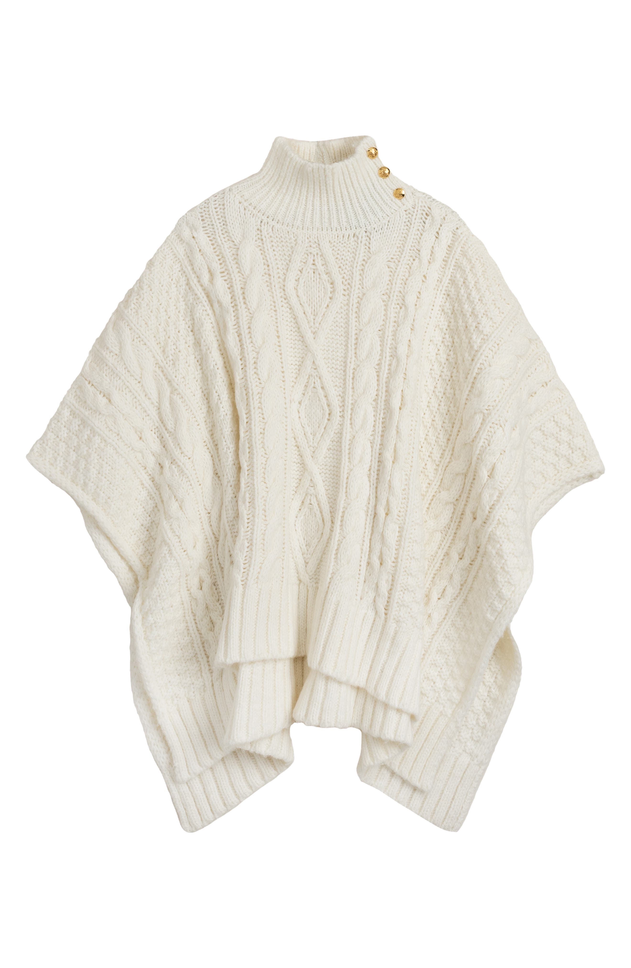 ZZDNU Lauren Ralplh Lauren Crest Button Cable Poncho in Cream 