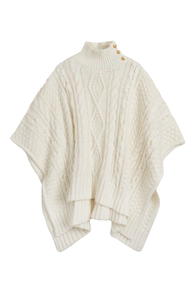 Crest Button Cable Poncho, Main, color, Cream