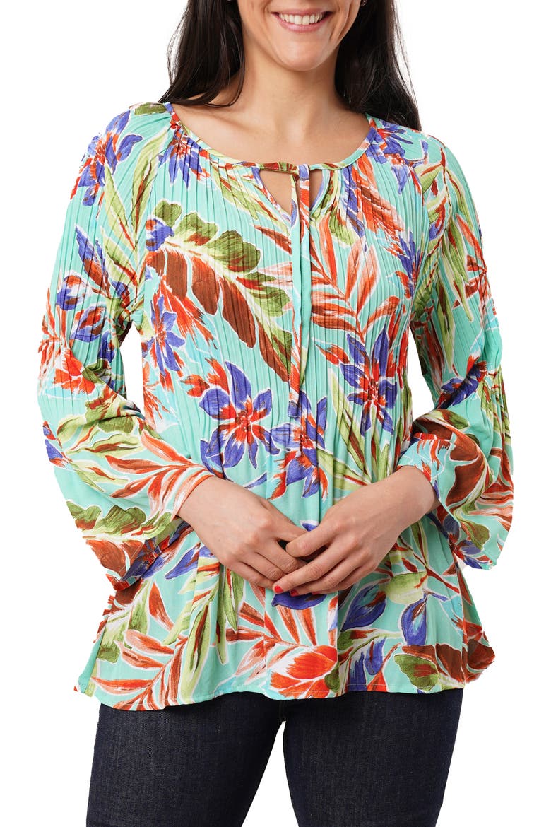 Tie Front Pleated Top, Main, color, TROPICAL DAYDREAM