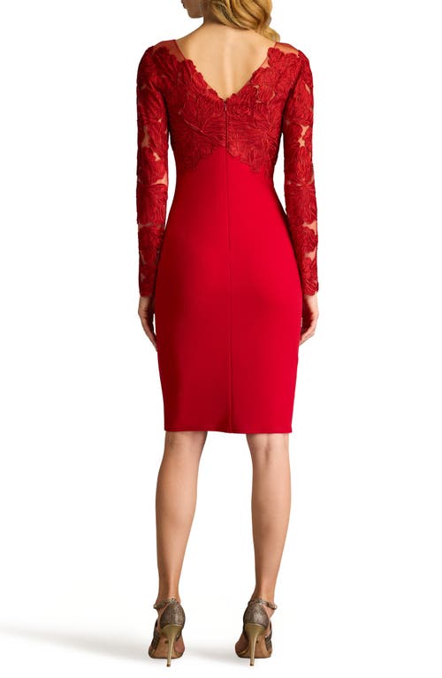 Tadashi Shoji Textured Crepe And Embroidered Tulle Dress In Cranberry